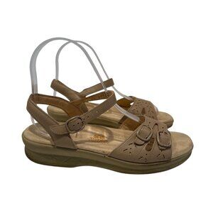 SAS Tan Leather Adjustable Strap Sandals With Perforated Design Size 6M